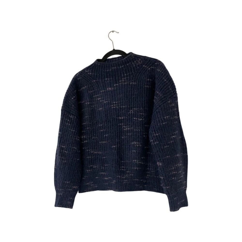 Varley Womens Sweater Small Navy Blue Subtle Space-Dye Ribbed Knit Crewneck